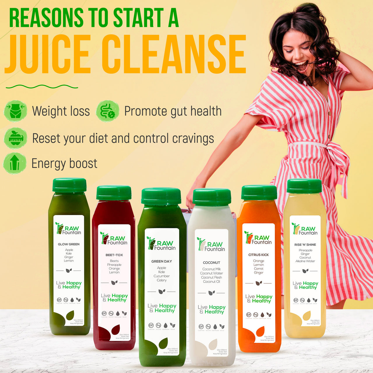 3 Day Juice Cleanse | Raw Cold Pressed | All Natural Detox | Coconut | 18 Bottles