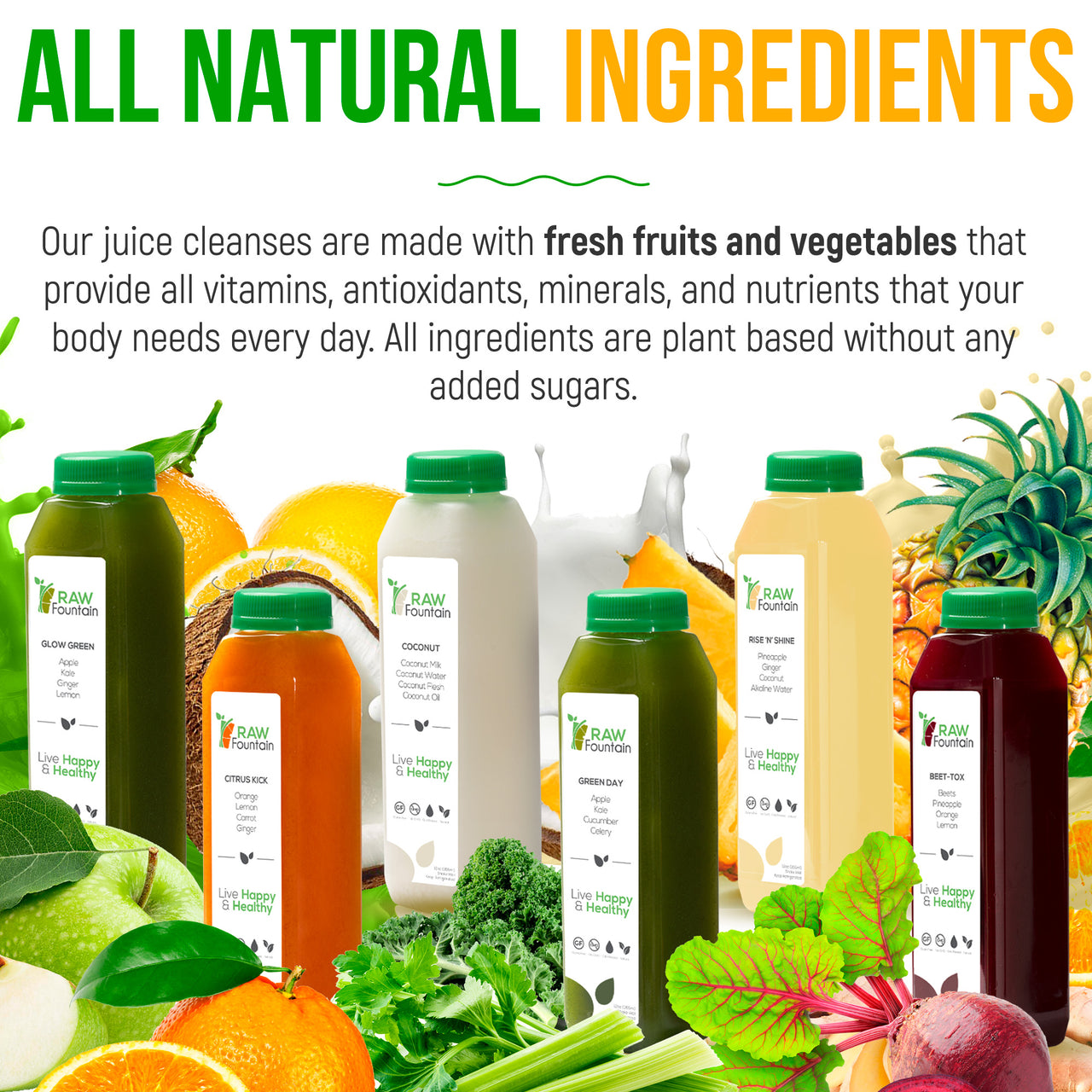 7 Day Juice Cleanse | Raw Cold Pressed | All Natural Detox | Coconut | 42 Bottles