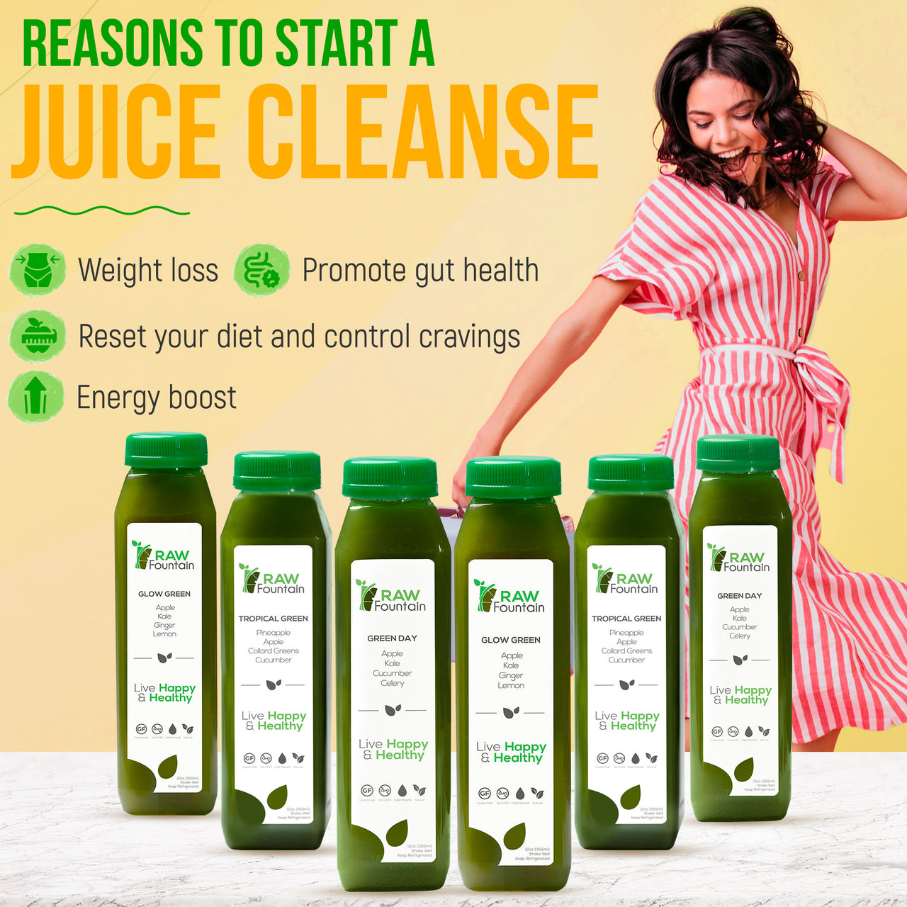 3 Day Juice Cleanse | Raw Cold Pressed | All Natural Green Detox | 18 Bottles