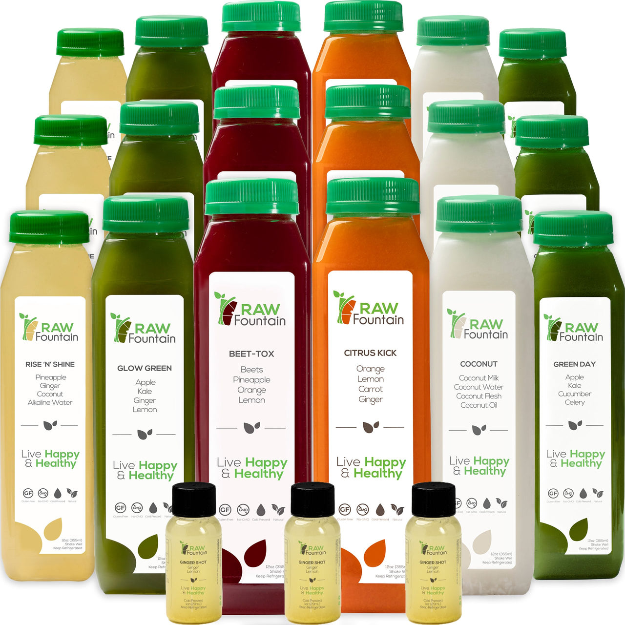3 Day Juice Cleanse | Raw Cold Pressed | All Natural Detox | Coconut | 18 Bottles