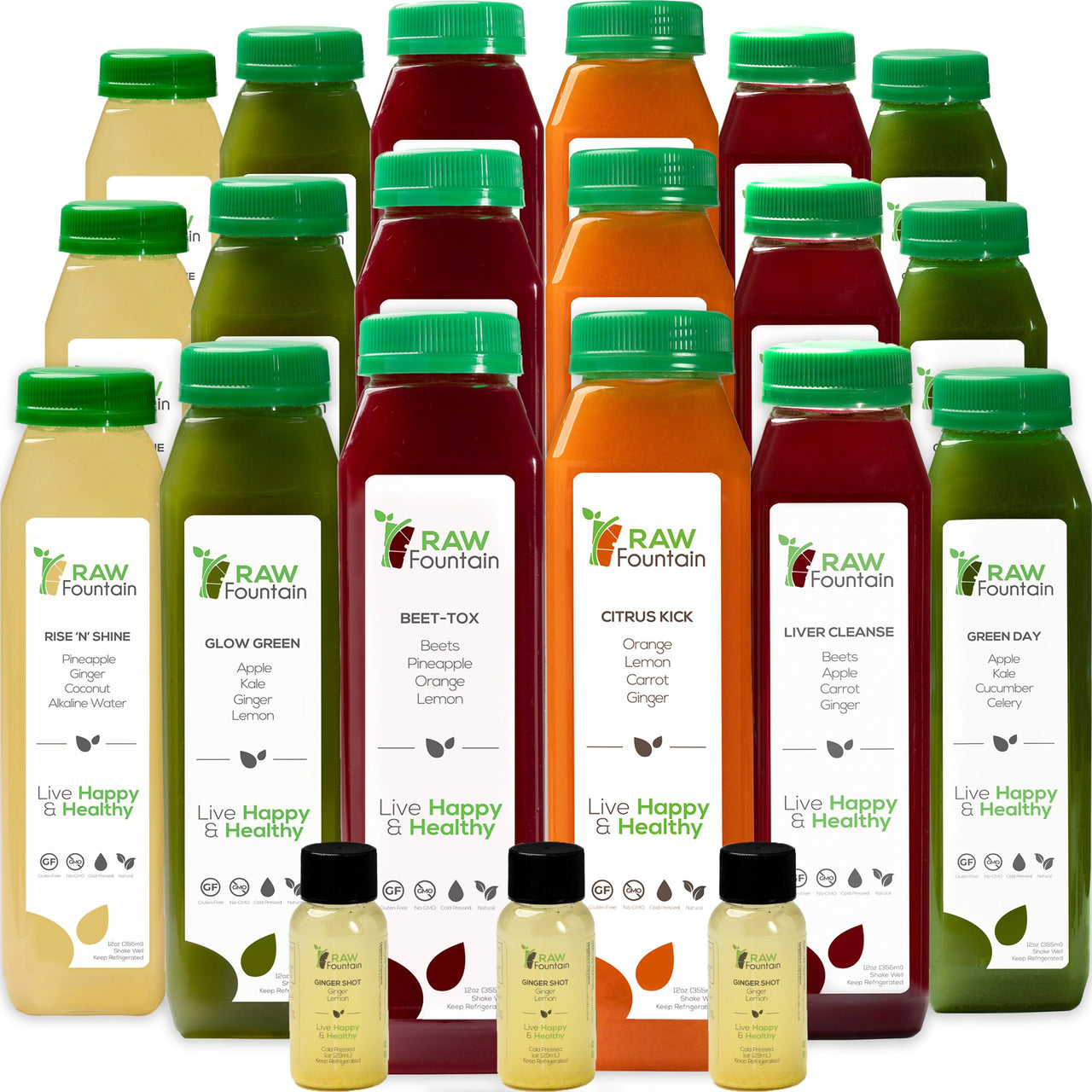 3 Day Juice Cleanse | Raw Cold Pressed | All Natural Detox | 18 Bottles